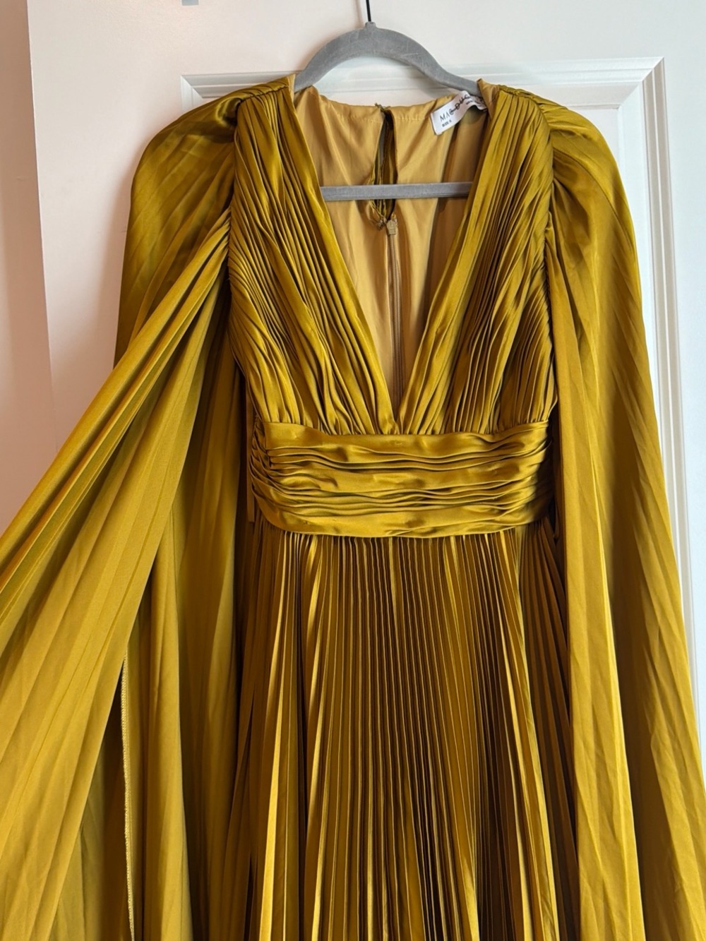 Mac Duggal Mustard Yellow Pleated Evening Dress - Picture 2 of 5